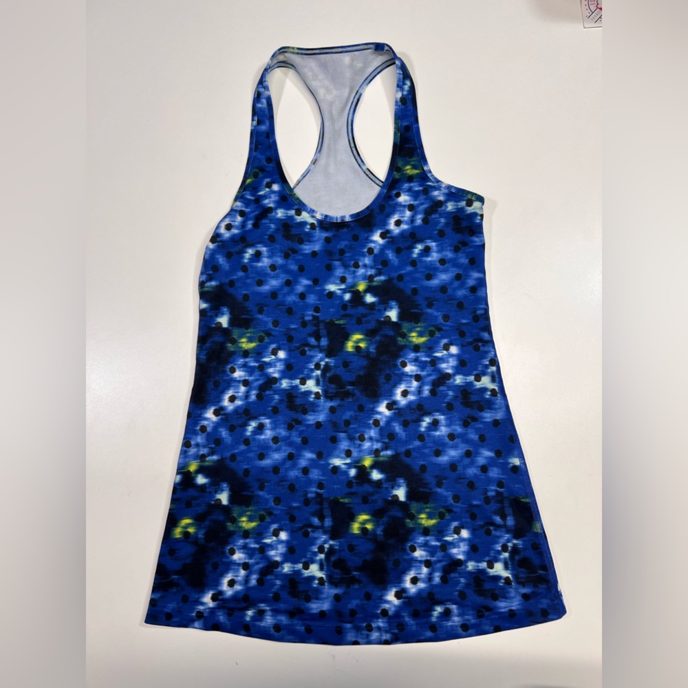 Lululemon Cool Racerback Tank Color: blue + yellow abstract Great Condition